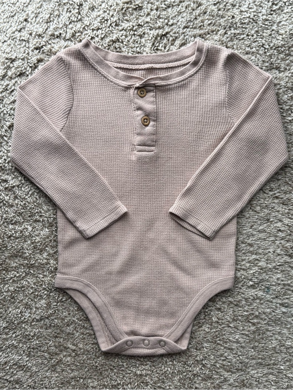 Garanimals Waffle Knit Henley Bodysuit Baby Toddler 18M Light Brown Long Sleeve